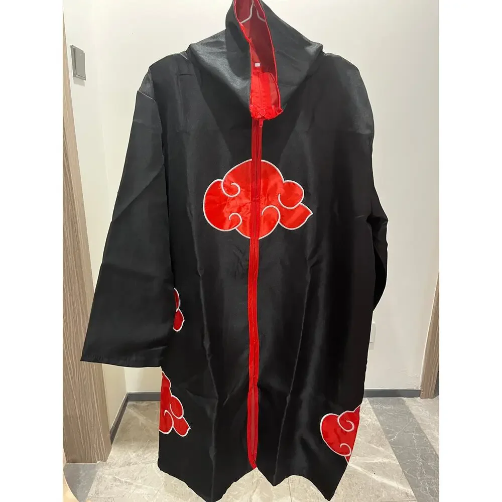 Naruto Cosplay Costume, High‑Collar Akatsuki Cloak with Headband